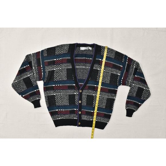 VTG Michael Gerald Mens Button Sweater Cardigan Abstract Plaid Size XL Acrylic - Picture 3 of 8